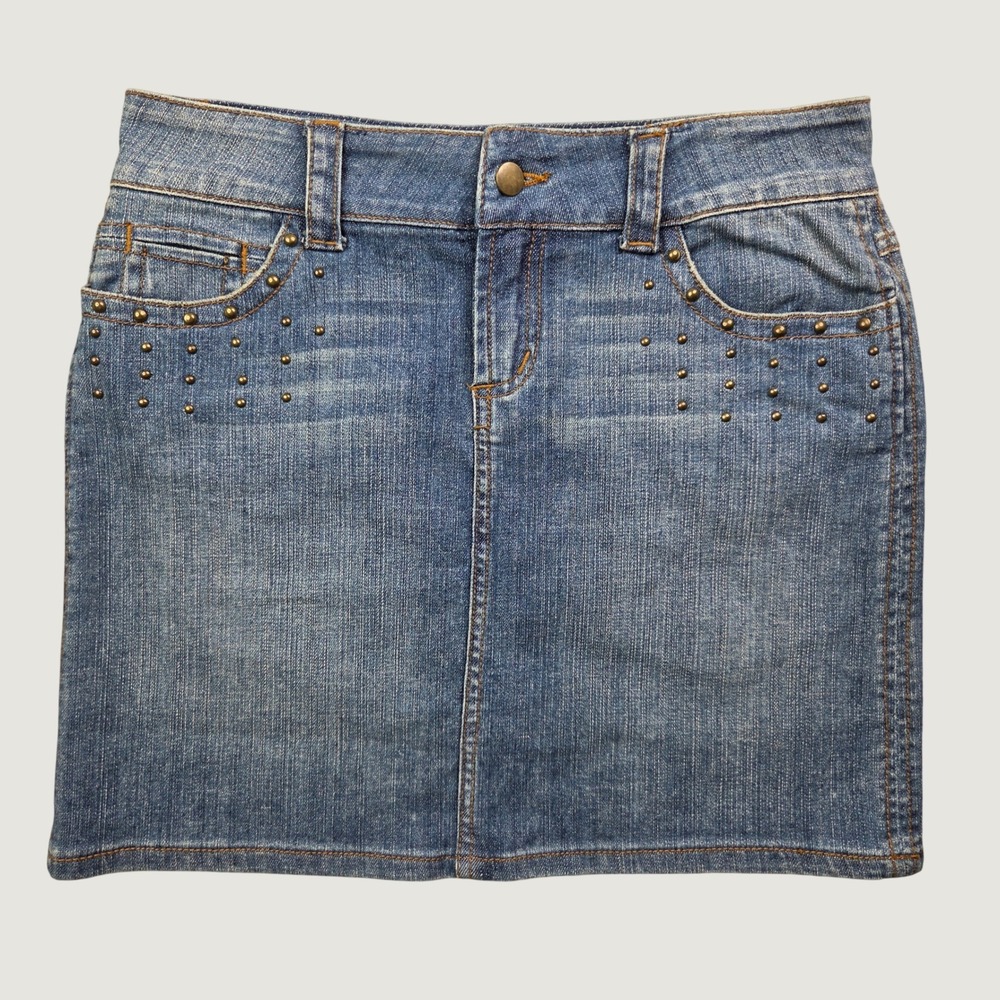 Cache Denim Mini Skirt Women's 4 Blue Vintage Studded Embellished Y2K Festival
